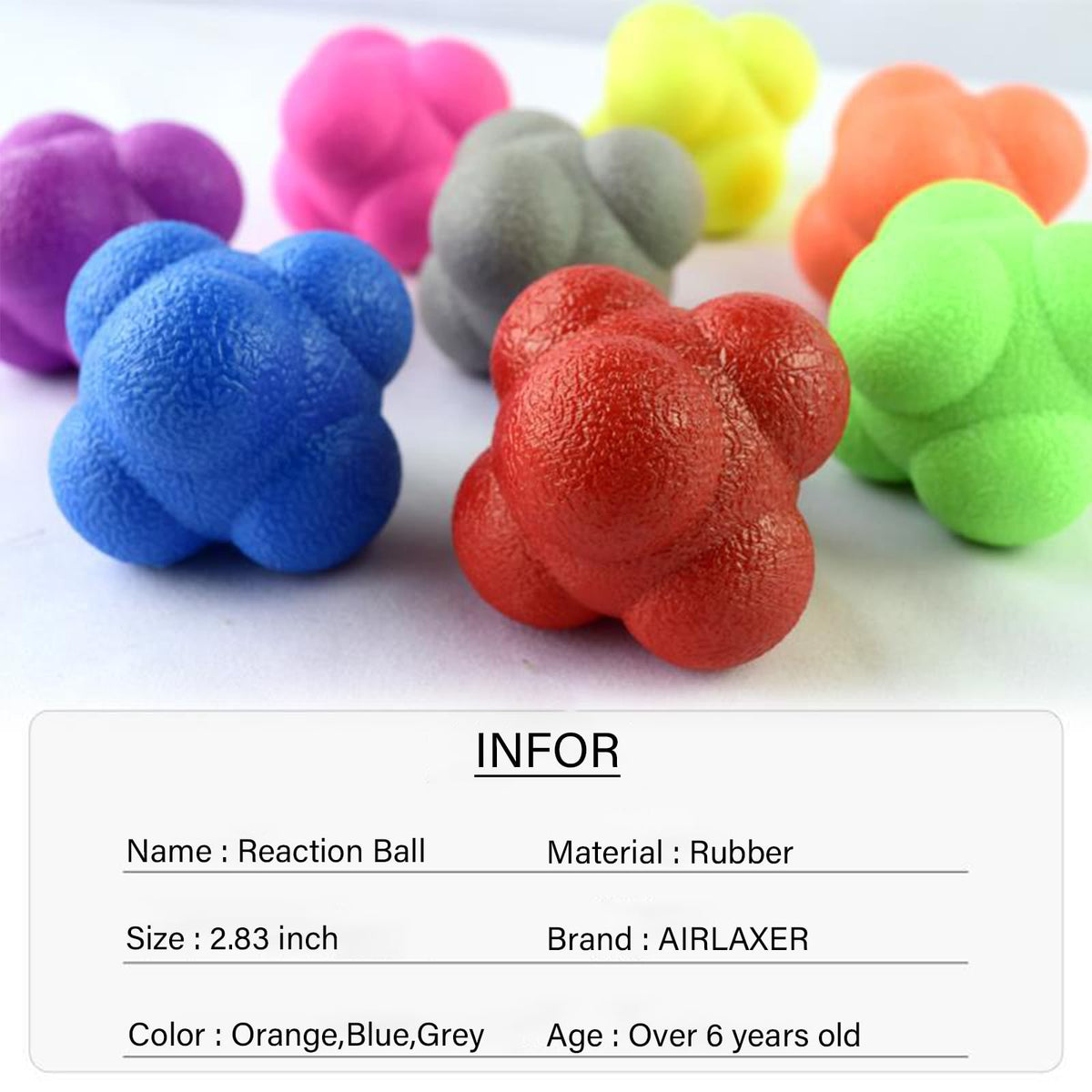 AIRLAXER Reaction Ball,Reflex Ball for Hand Eye Coordination Training,2.83 inch,Pack of 3-Orange,Blue,Grey.