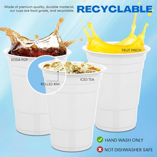 Bokon 200-Pack White Plastic Cups - 16 oz Disposable Drinking Cups for Parties & Events