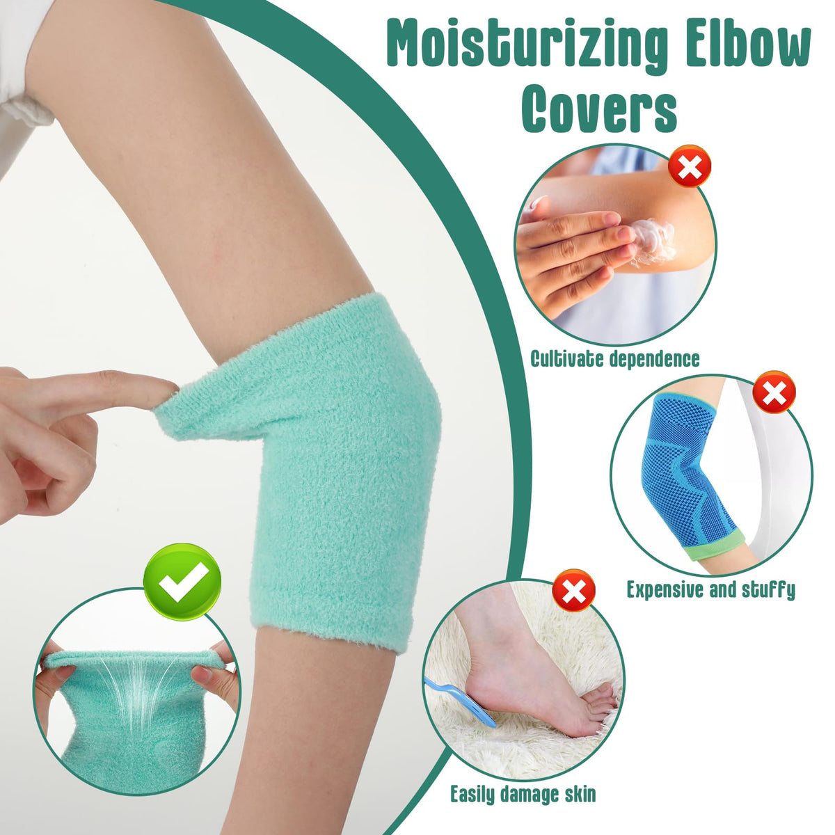 Classicseali 2 Pairs Dry Elbow Treatment, Elbow Protector Beauty Gel Moisturizing, Elbows Protectors for Elderly, for Moist Chapped Dry Skin Care, Cover Heel Socks, Elbows Sleeves,Black & Light Blue