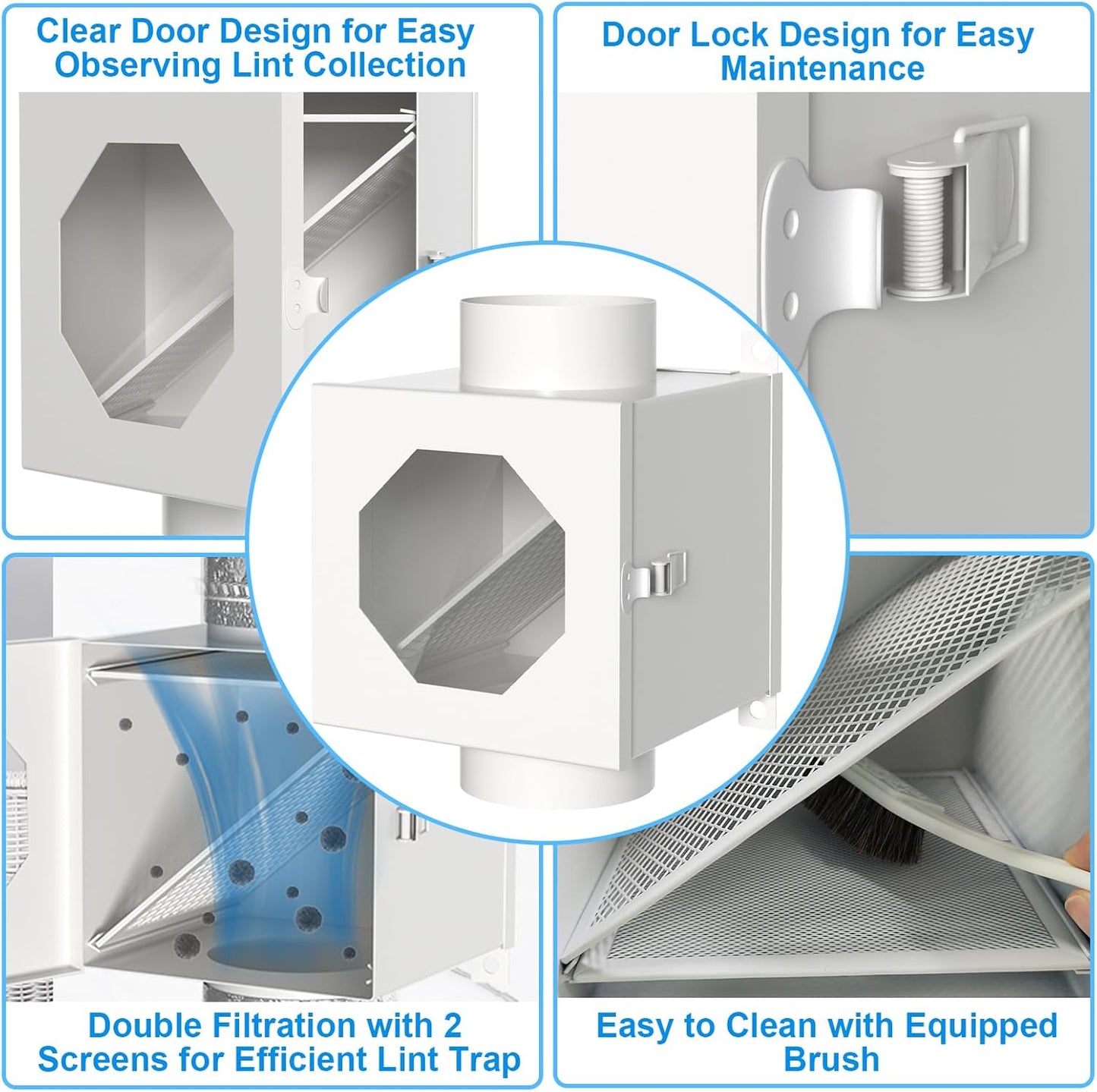 Upgraded Metal Dryer Duct | Lint Trap Indoor Vent Kit - 4-Inch Hose with Clamps & Cleaning Brush