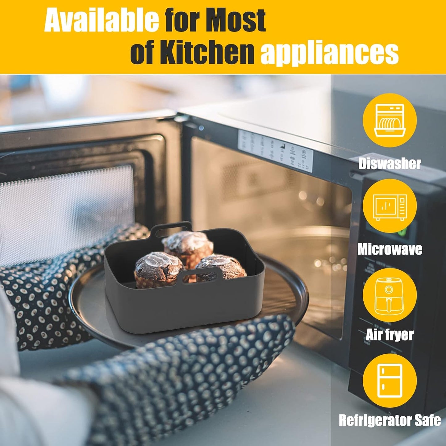 Skiennix Air Fryer Silicone Liners - Non-Stick & Easy to Clean | 2 Pcs | Gray for Ninja Foodi 8QT & 6QT