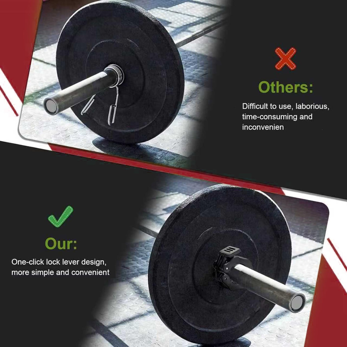4 Pack Dumbbell Barbell Clamps 30mm, Quick Release Weight Bar Collars, Secure Locking Barbell Clips for Weightlifting, Workout, Strength Training & Fitness Accessories (Black+Red)