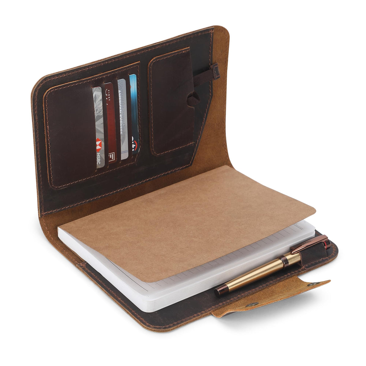 CestAntiQ Rustic Leather Journal Cover for A5 Notebooks (Fits 5.75 x 8.25 Inch & 5.5 x 8.2 Inch) | Premium Full Grain Leather Notebook Cover, Refillable Journal Cover with Pen Loop, 5 Card Slots & Interior Pocket | Leather Planner & Diary Cover (Brown)