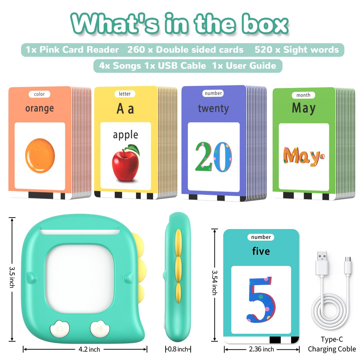 Kidzdo Talking Flashcards for Toddlers 1 2 3 4 5 6 Years Old, 520 English Sight Words Educational Toy, Pocket Speech Language Toys, Autism Toys for Kids 1-6, Birthday Gifts for Boys and Girls, Green