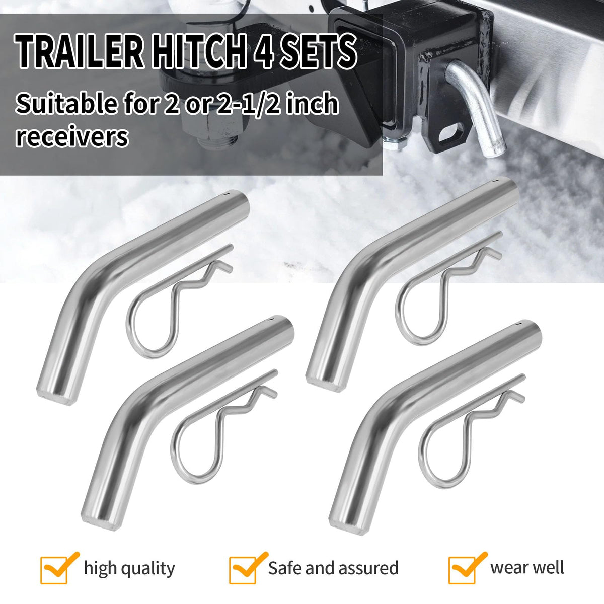 SYOWADA 4Pcs Steel Trailer Hitch Pin & Clip with Grooved Head Fits 2 Or 2-1/2-Inch Receiver, 5/8-Inch Diameter Trailer Hitch Pin for Towing