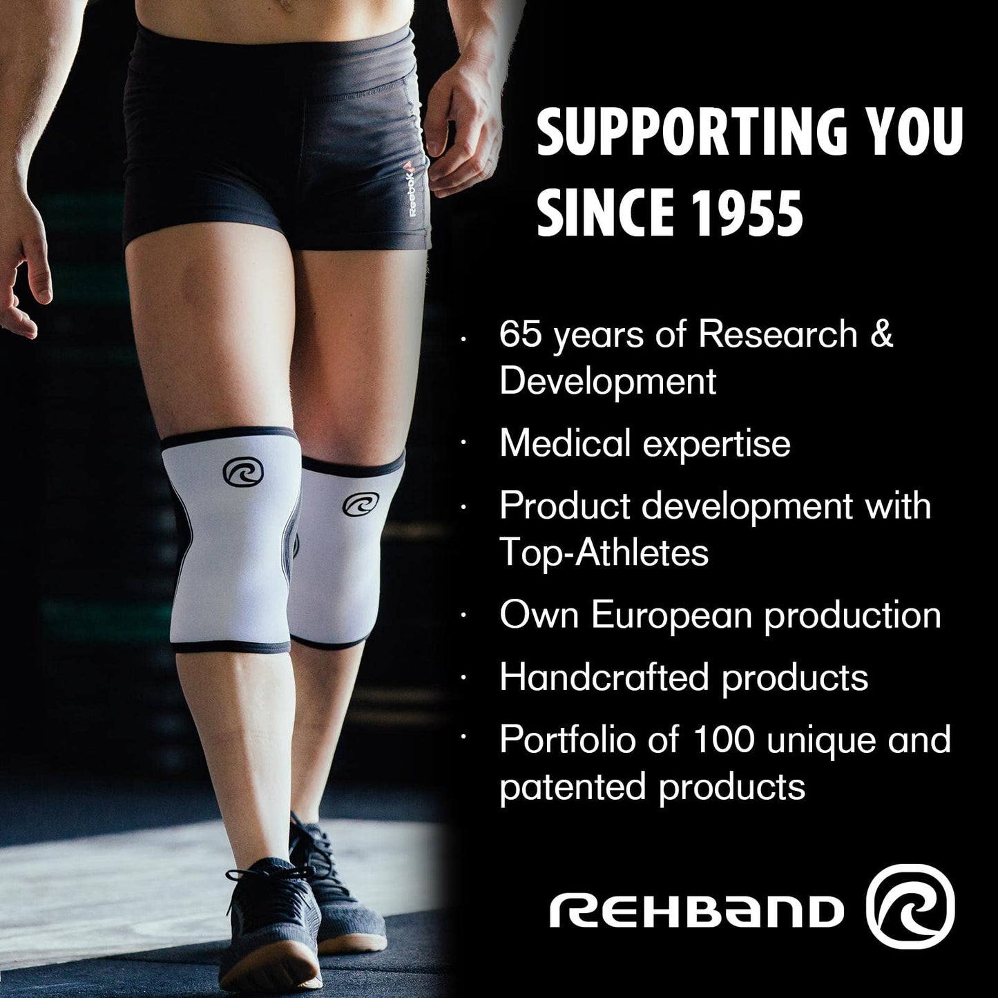 Rehband X-RX Knee Support with Straps, 1 piece, strong knee sleeve 7mm neoprene for heavyweight workouts, weightlifting & strongman, Colour:Black, Size:Large