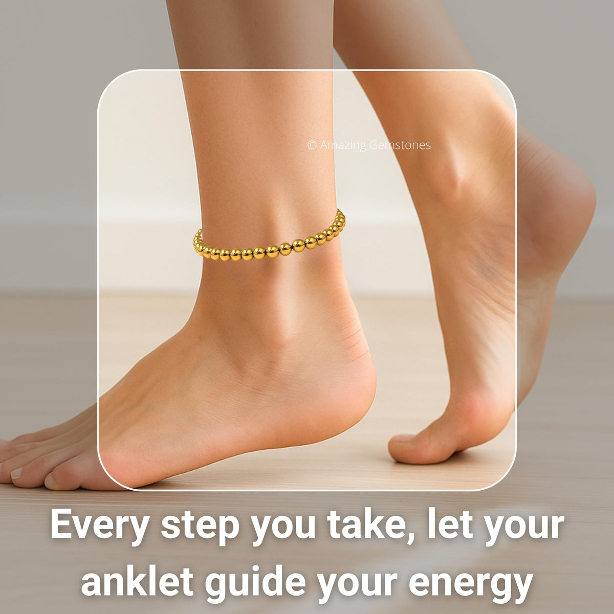 Amazing Gemstone Golden Hematite Anklet Ankle Bracelets for Women - Waterproof Beaded Healing Crystal Anklets, Plus Size Chakra Gemstone Bead Anklet (Stretchy Adjustable - Plain)