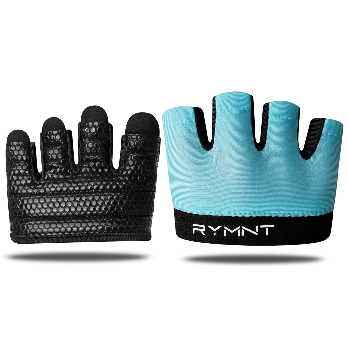 RYMNT Minimal Workout Gloves,Short Micro Weight Lifting Gloves Grip Pads with Full Palm Protection & Extra Grip for Men Women Weightlifting,Gym,Cross Training,Powerlifting,WODs.Aqua-Small