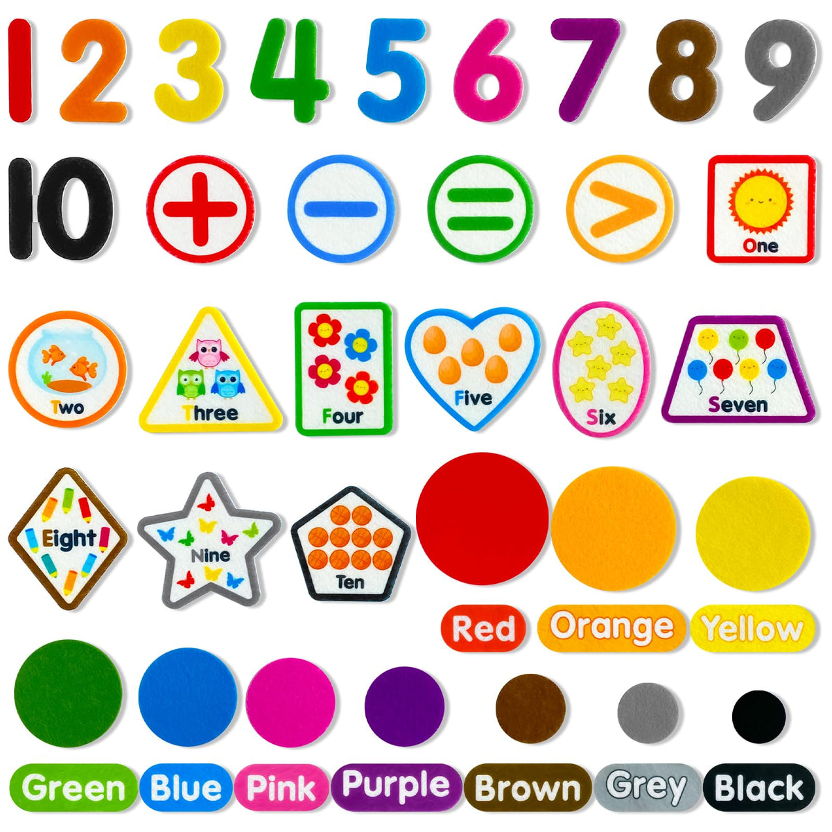 PENGFULL Felt Learning Numbers,44 Felt Flannel Board Pieces,Math Addition and Subtraction Colors Learning for Kindergarten,Preschool,Toddlers