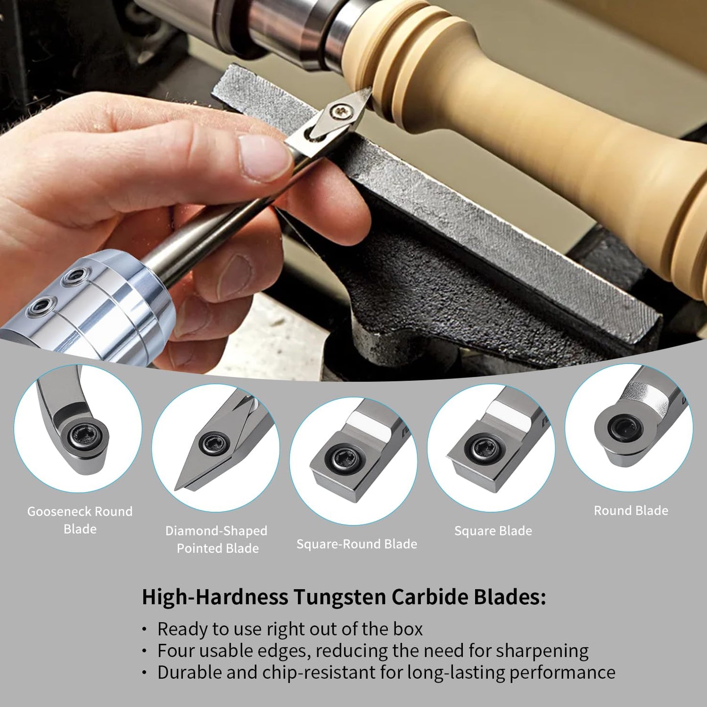 RUITOOL Carbide Wood Lathe Turning Tools Set with Bowl Sander, Including Swan Neck Hollower, Rougher, Finisher, Detailer, 1" & 2" Mandrels, Sandpapers and Aluminum Alloy Handles for Woodturning