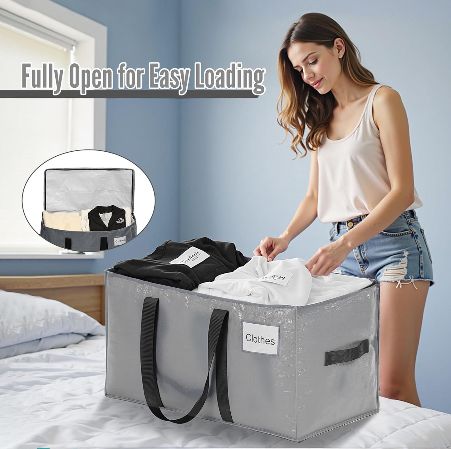 BAGAIL Heavy Duty Moving Bags - Extra Large Storage Totes with Strong Handles | 16 Pack in Grey