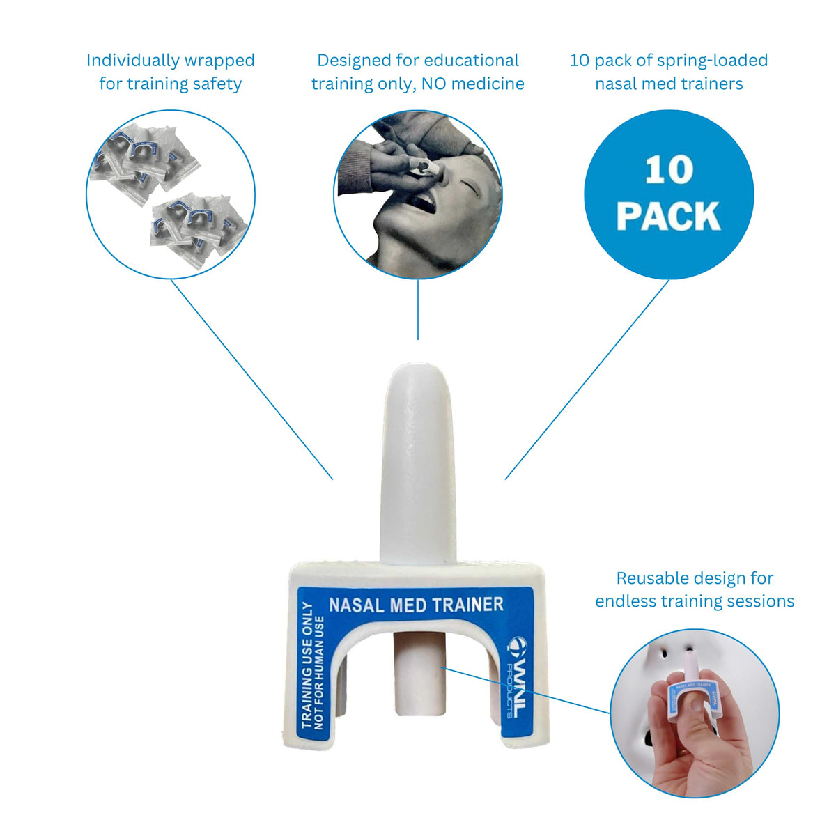 WNL Products 5000NMT Nasal Med Trainer, Naloxone Training Device, for use in Educational Narcan Training Only - 10 Pack