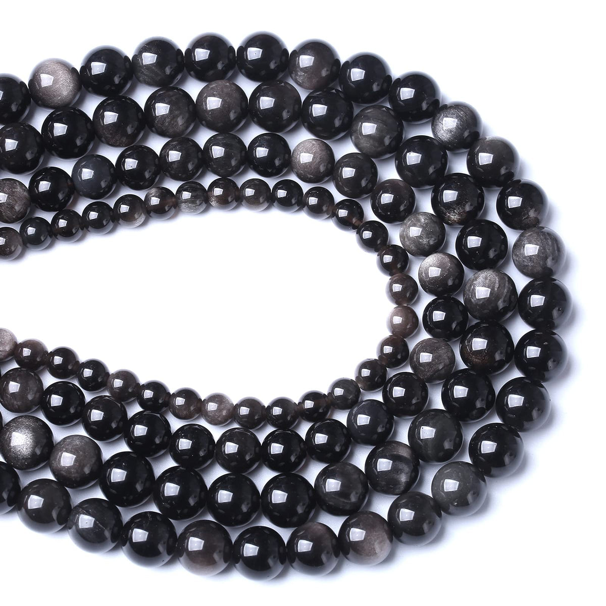6MM 60PCS Natural Stone Silver Obsidian Loose Beads for Jewelry Making DIY Bracelet