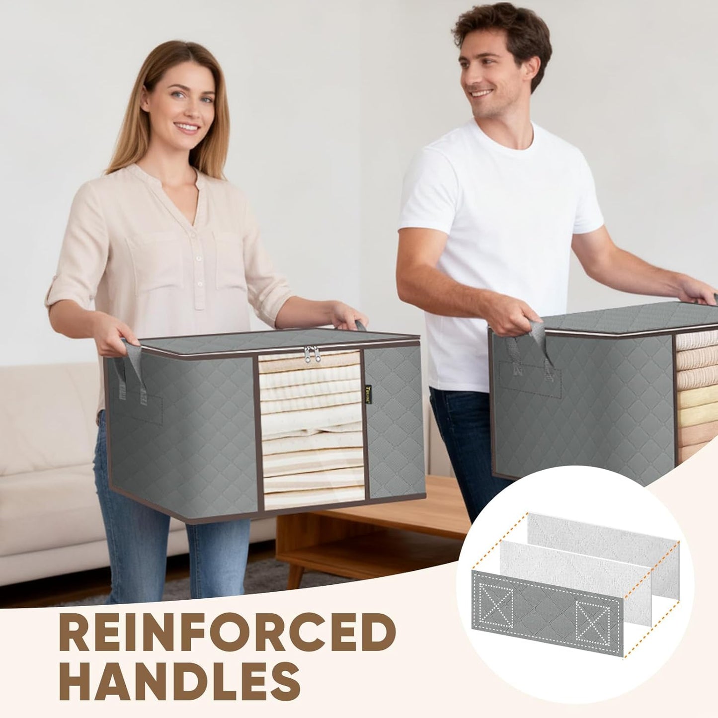 BALEINE Clothes Storage Bags - 24 Gallon Containers with Reinforced Handles | Sturdy Zipper, Grey, 2 Pack