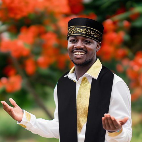 Jiuguva 2 Pcs African Hats for Men Pattern African Kente Kufi Hats and Stole Sash for Black History(Embroidery)