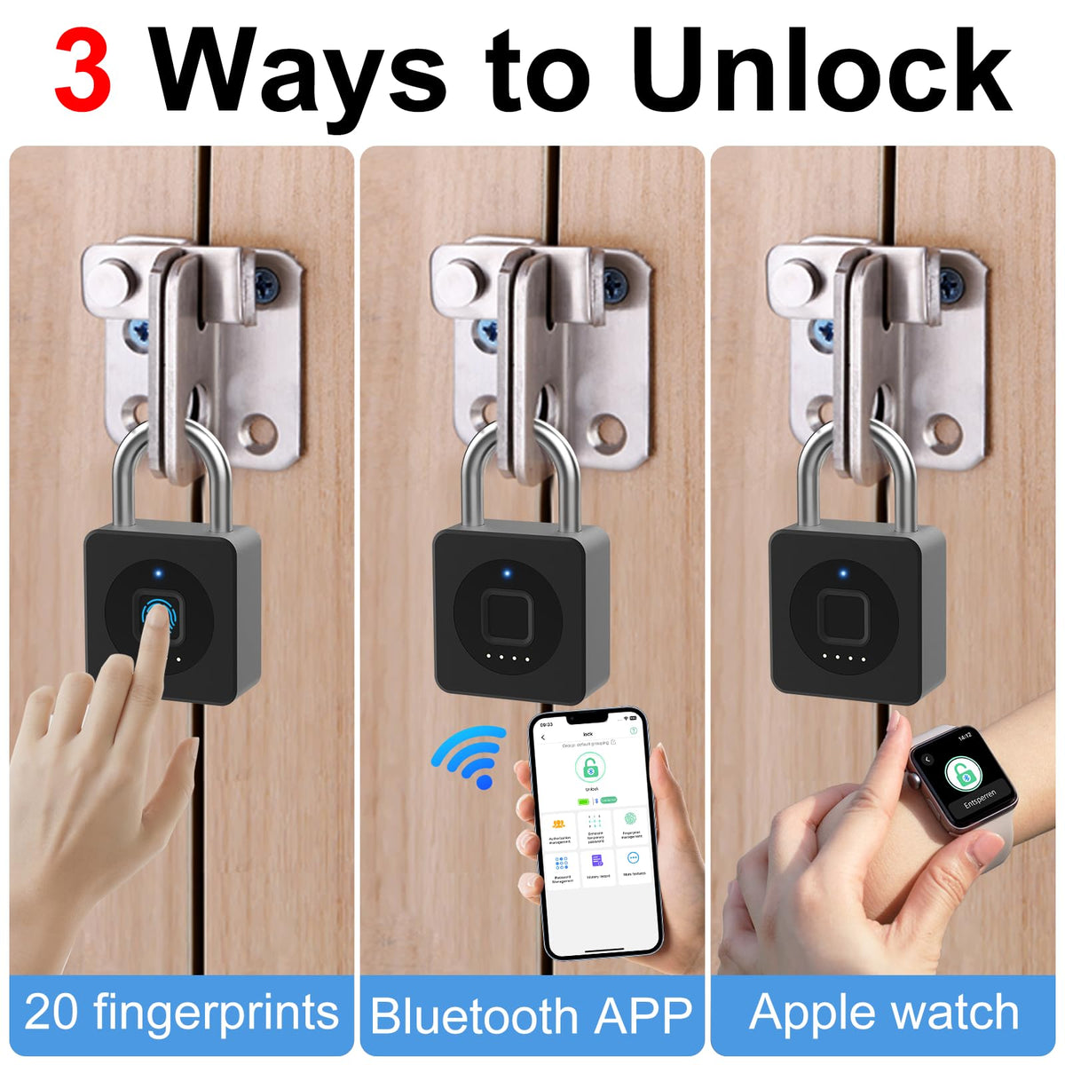 Gym Locker Padlock eLinkSmart Fingerprint Mobile APP Unlock Remote Management Outdoor Waterproof Keyless Biometric Padlock for Gym Luggage Bags Locker Storage Tool Box Gun Case Footlocker Black