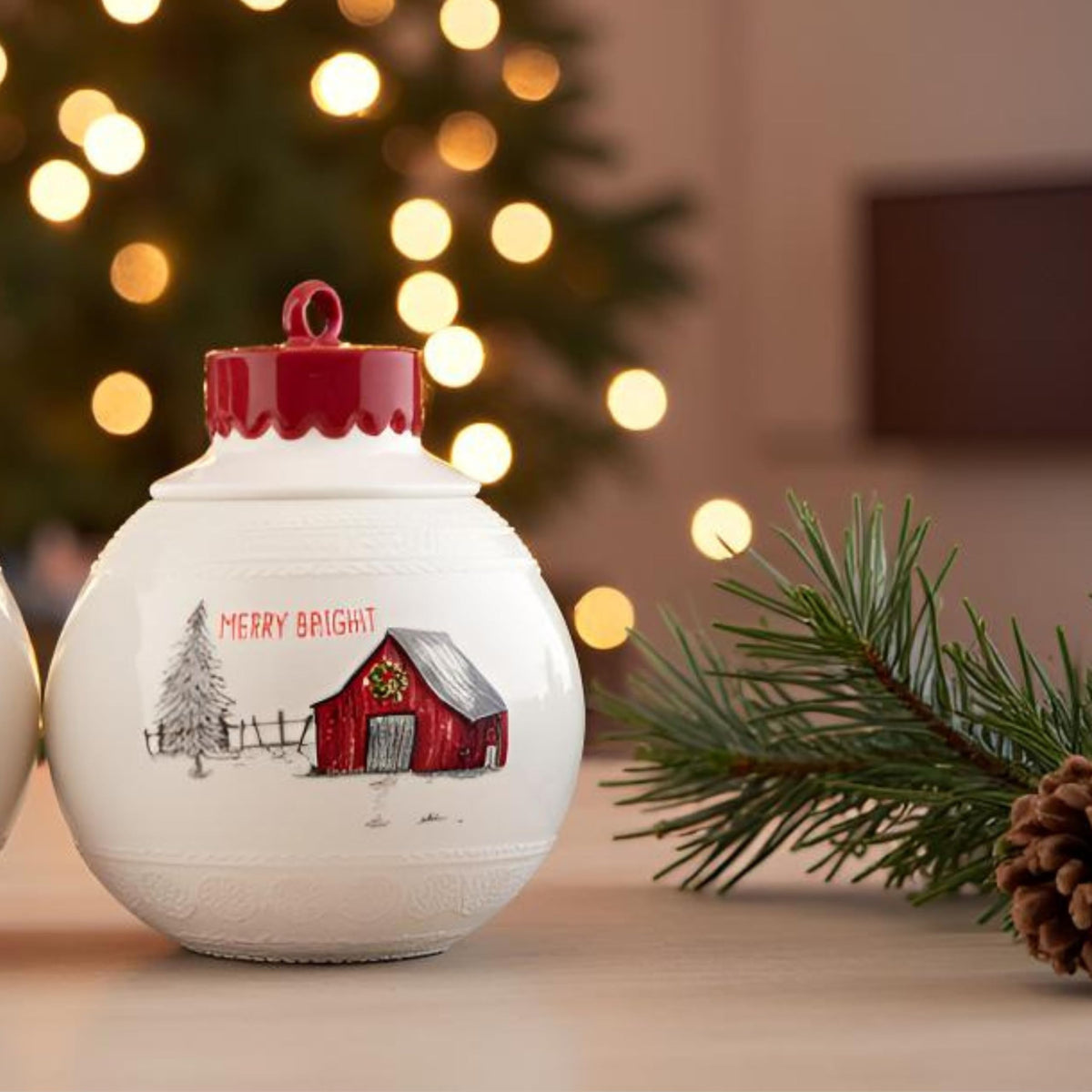 10 Strawberry Street "Merry & Bright" Ornament Cookie Jar - Large