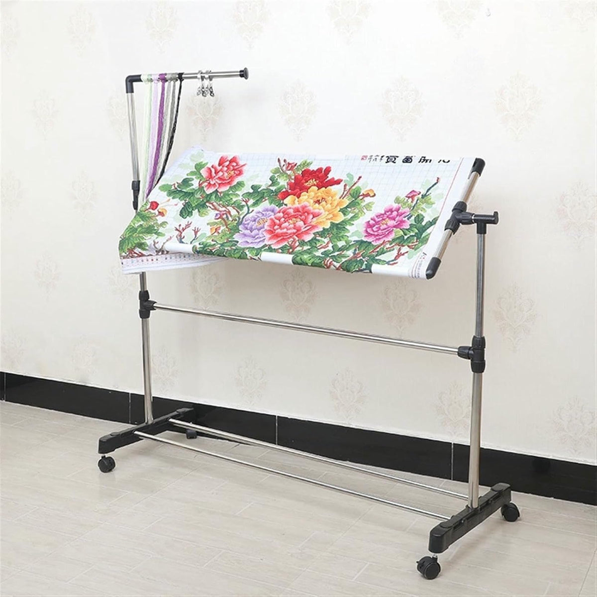 Stainless Steel Adjustable Height Embroidery Stand Cross Stitch Frame,360 Degrees Rotatable Wooden Floor Tabletop Tapestry Frame Craft Stand,Standing Lap Table for Art Craft Sewing Holder~/