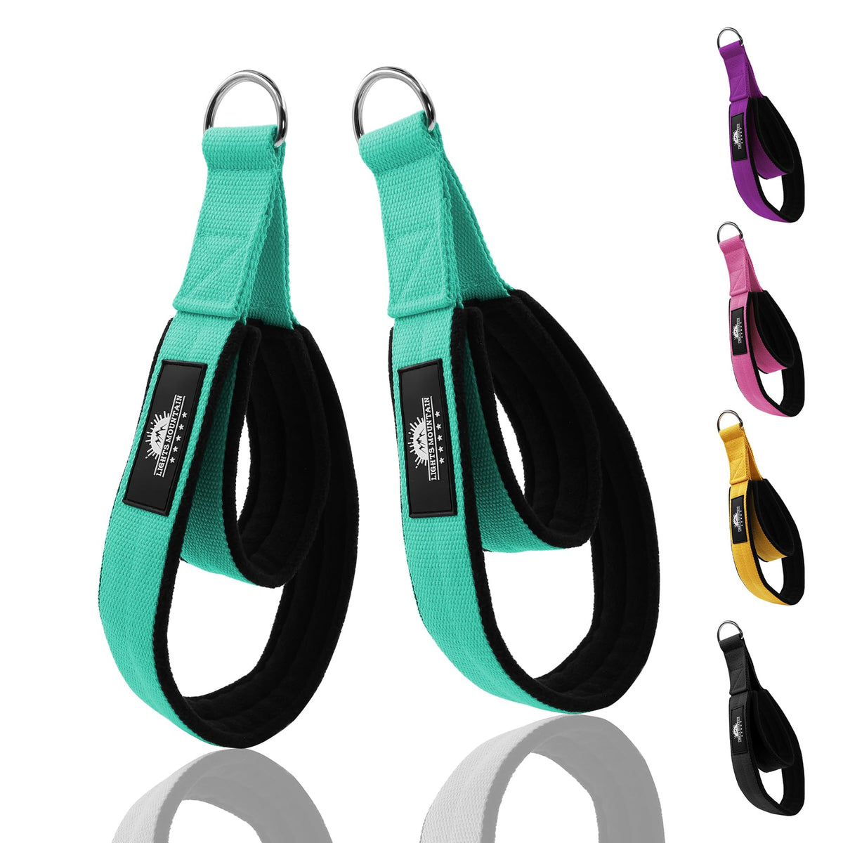 Lights Mountain Durable Pilates Double Loop D-Ring Straps - Padded Handles for Reformer, Yoga & Home Gym Workouts (Lakegreen M)