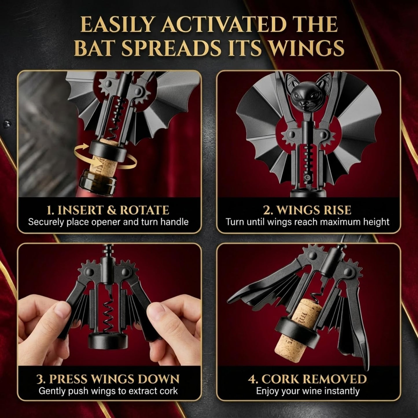 Ghost Bat Bottle Opener, Aluminum Alloy 2-in-1 Wine & Beer Opener, Suitable for Kitchens and Home Bars, Halloween and Gothic Decorative Ornament, Unique Gift for Wine Lovers