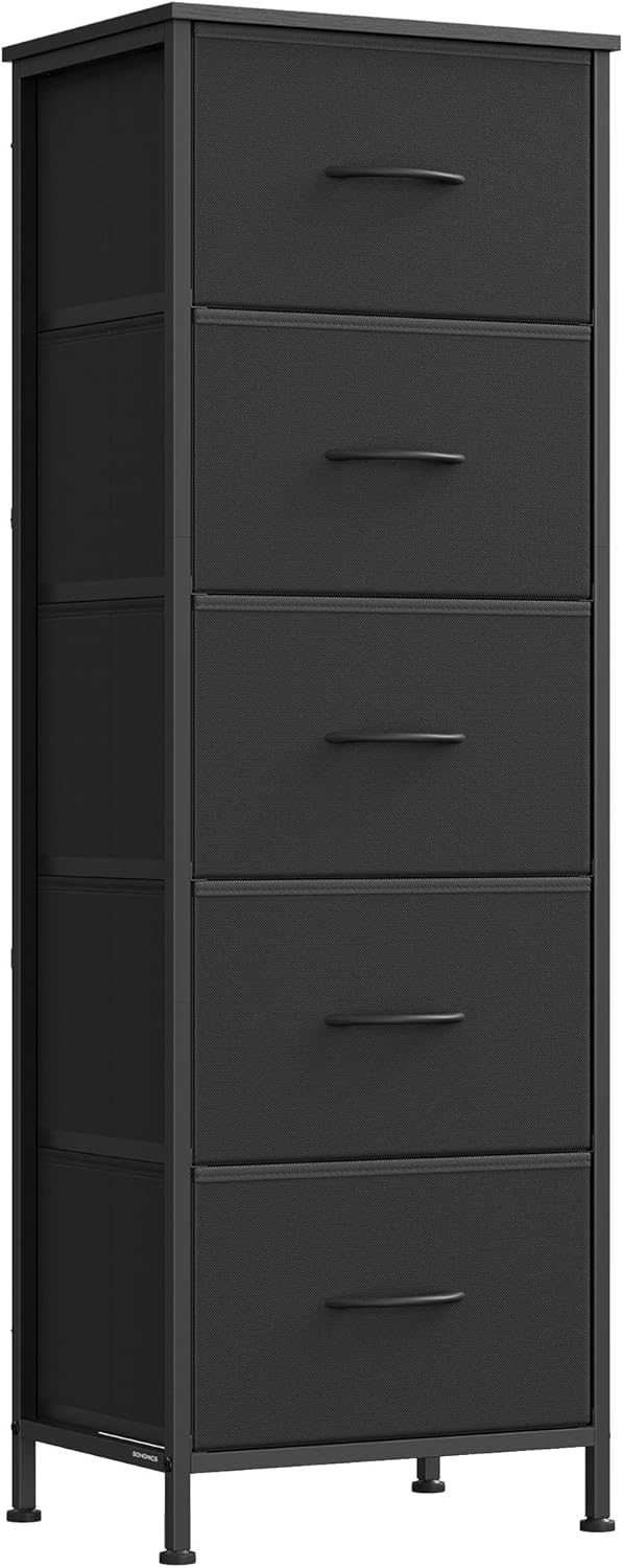 SONGMICS Dresser - Stylish Chest of Drawers with 5 Non-Woven Fabric Bins | Ink Black & Ebony Black