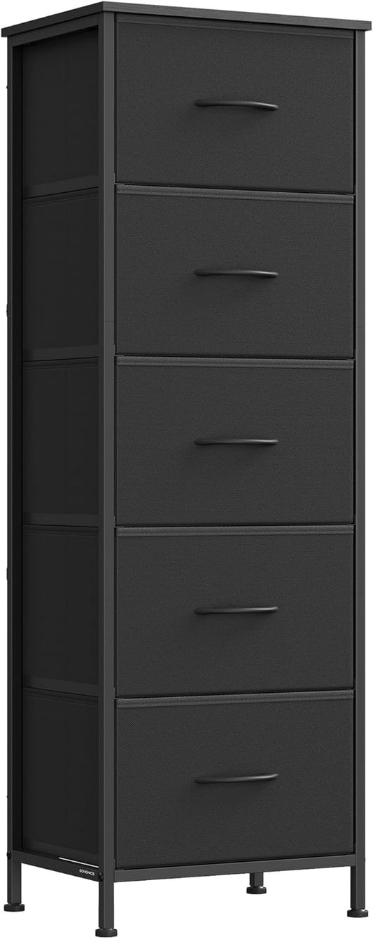 SONGMICS Dresser - Stylish Chest of Drawers with 5 Non-Woven Fabric Bins | Ink Black & Ebony Black