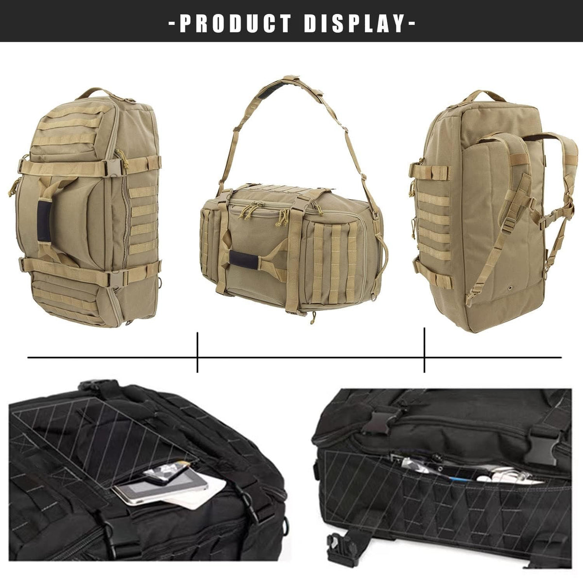 Miramrax Gym Bag Duffle Bags Backpack - Travel Weekender Bag for Men Women Workout Bag for Military,Sports,Overnight,Basketball,Tactical,Football,Waterproof & Tear Resistant (Coyote, 30L)