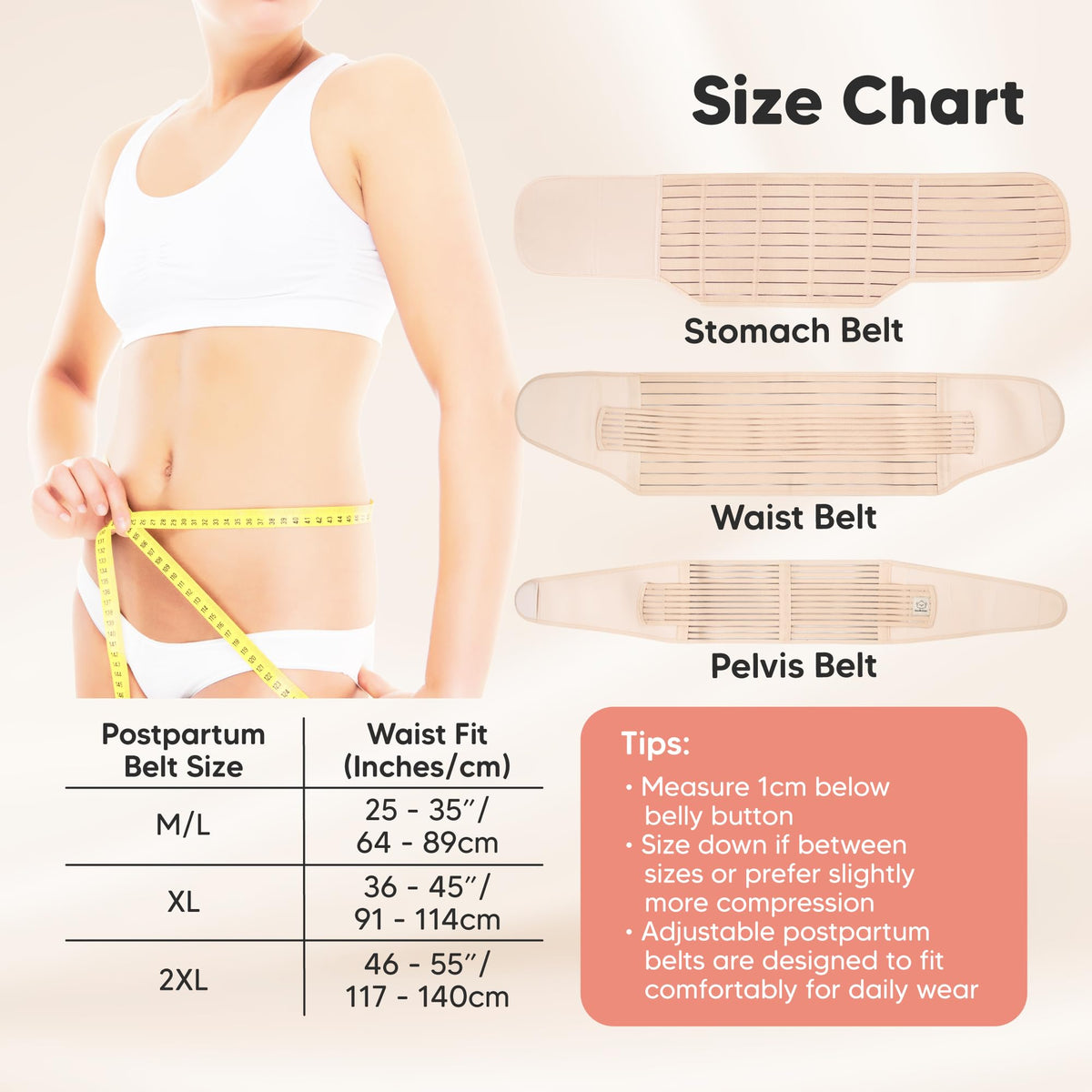 3 in 1 Postpartum Belly Support Recovery Wrap - Postpartum Belly Band, After Birth Brace, Slimming Girdles, Body Shaper Waist Shapewear, Post Surgery Pregnancy Belly Support Band (Classic Ivory, M/L)