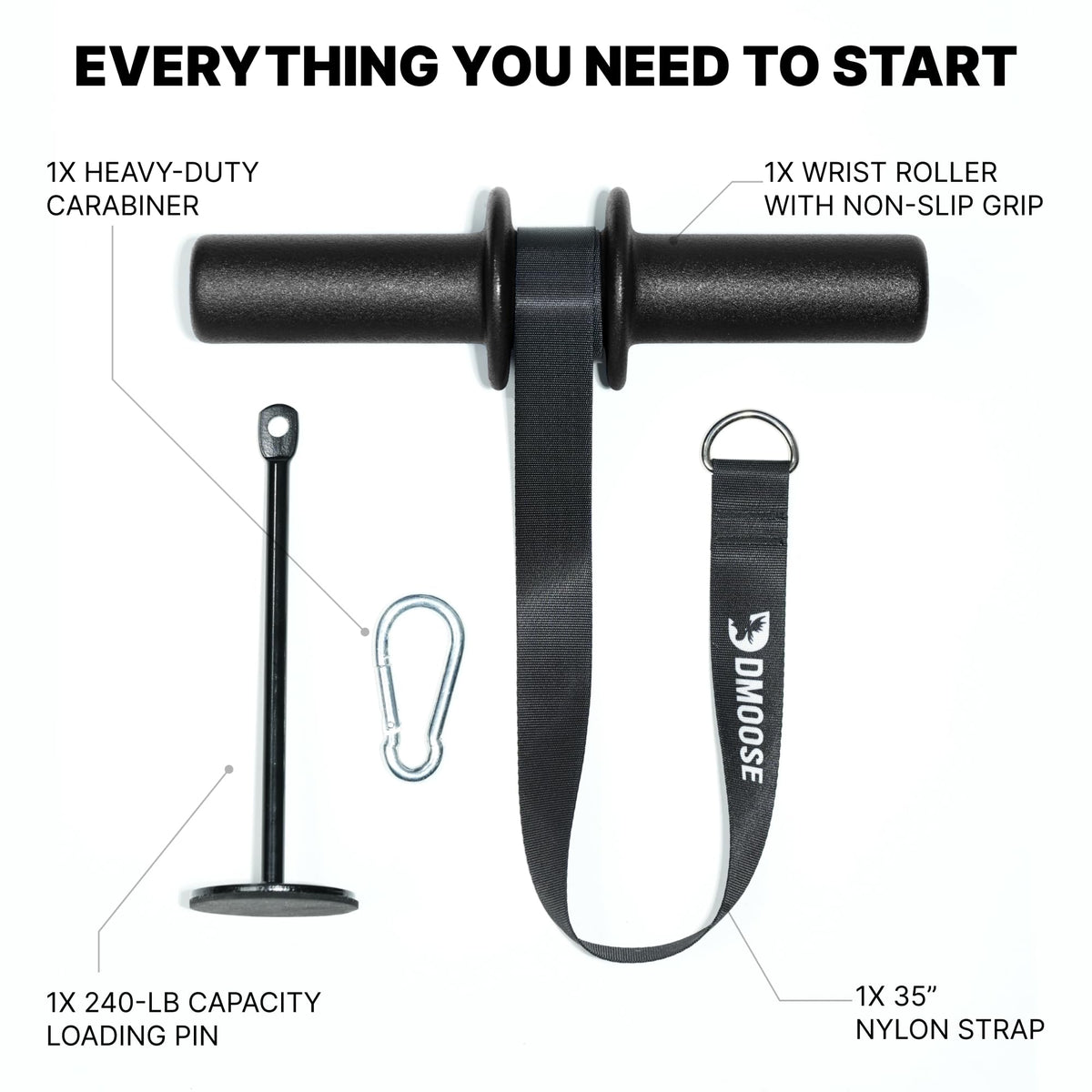 DMoose Fitness Forearm Exerciser & Wrist Roller - Forearm & Grip Strength Trainer - Available in Black, Blue & Red - Ideal for Grip, Wrist & Elbow Tendonitis (Black)