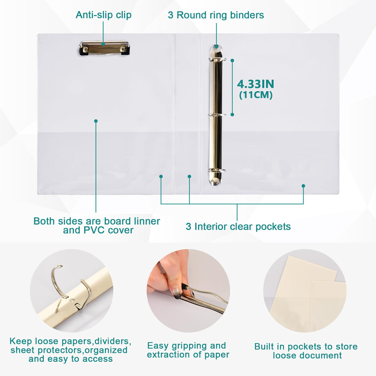 Dino Round Ring Binders 1.5 Green Fire Evil Dragon 3 Ring Clipboard Binder for Office School Work Supplies File Folder 200 Sheet Capacity Easy Open