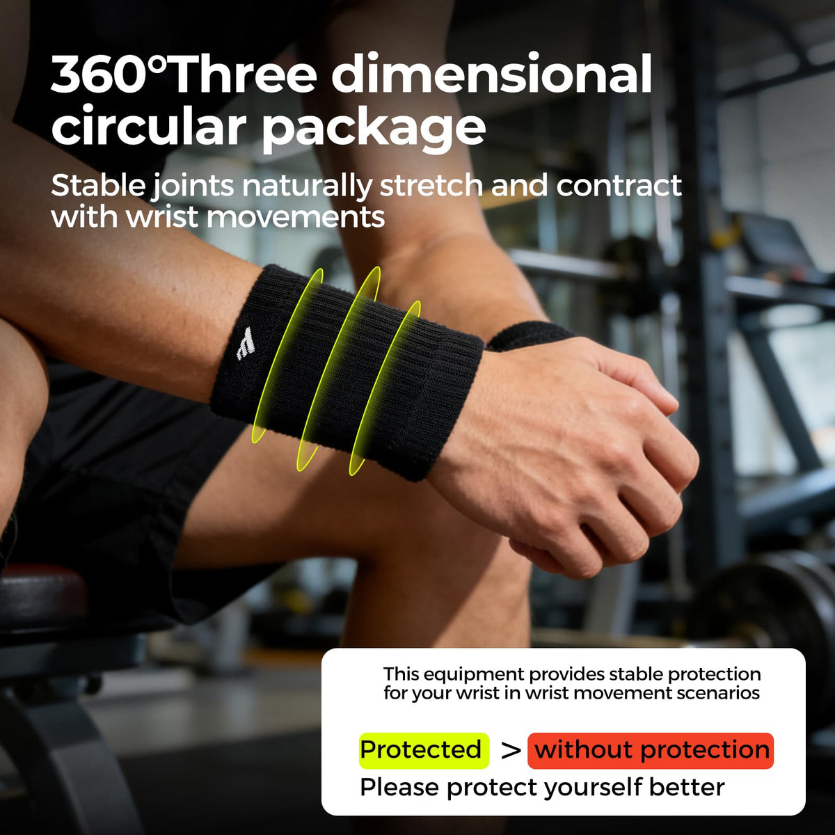 MOON 2 Pairs Breathable Wrist Sweatbands for Men Women, Anti Odor Moisture Wicking Elastic Sports Wristbands for Basketball, Tennis, Cycling, Running, Gym, Working Out, Black