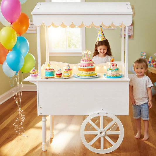Yorkgargen Candy Cart, Display Stand with 100 Balloons, Solid Wood Vintage Dessert Cart with Shelf & Wheels for Candy & Dessert Display, Easy to Assemble for Parties, Birthdays, Weddings, Bar