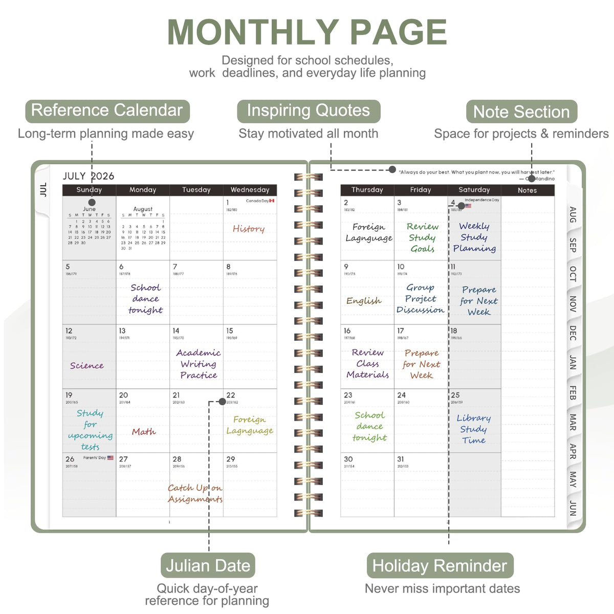 Planner 2026-2027, Academic Weekly and Monthly Calendar Planner, July 2026 - June 2027, Hardcover Planning Agenda Book for Desk Accessories and School Supplies - A5 Size (6.3'' x 8.5'')
