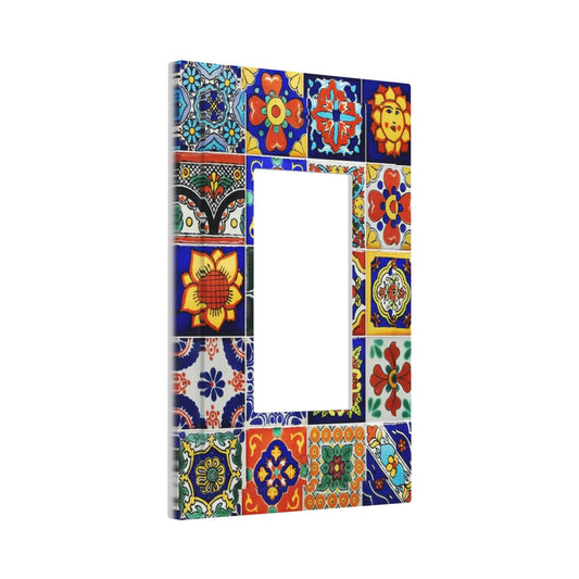 Traditional Colorful Talavera Mexican Spanish Moroccan Tiles Single Rocker/Decora Light Switch Plate Decorative 1 Gang Outlet Cover Faceplate GFCI Electrical Receptacle Wallplate Dimmer for Home Decor