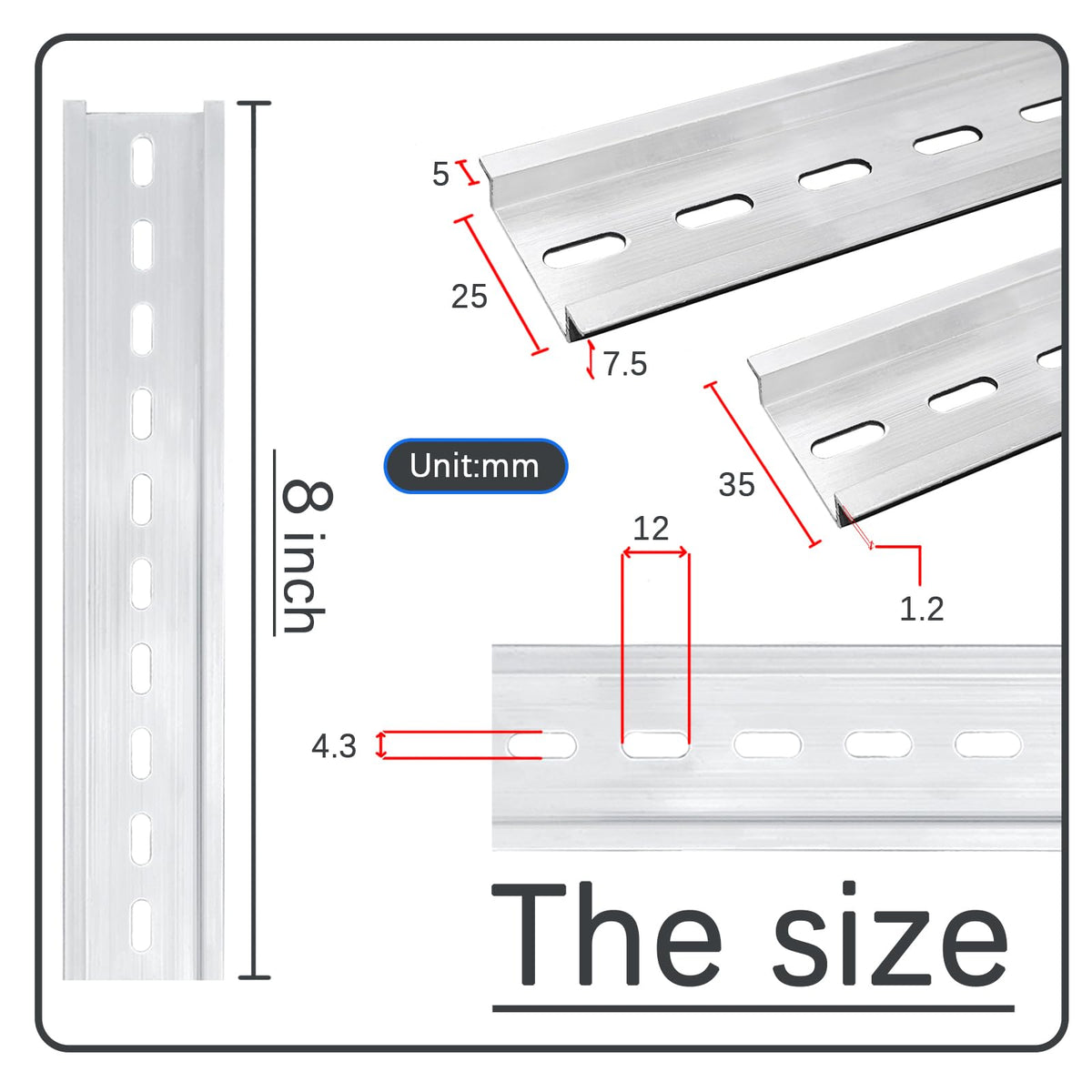 YOLCAR Silver Aluminum Rails, 2 Pack, 200mm Long x 35mm Wide x 7.5mm High, Perfect for Manufacturing Units and Control Panels in Telecommunications and Automation Industries