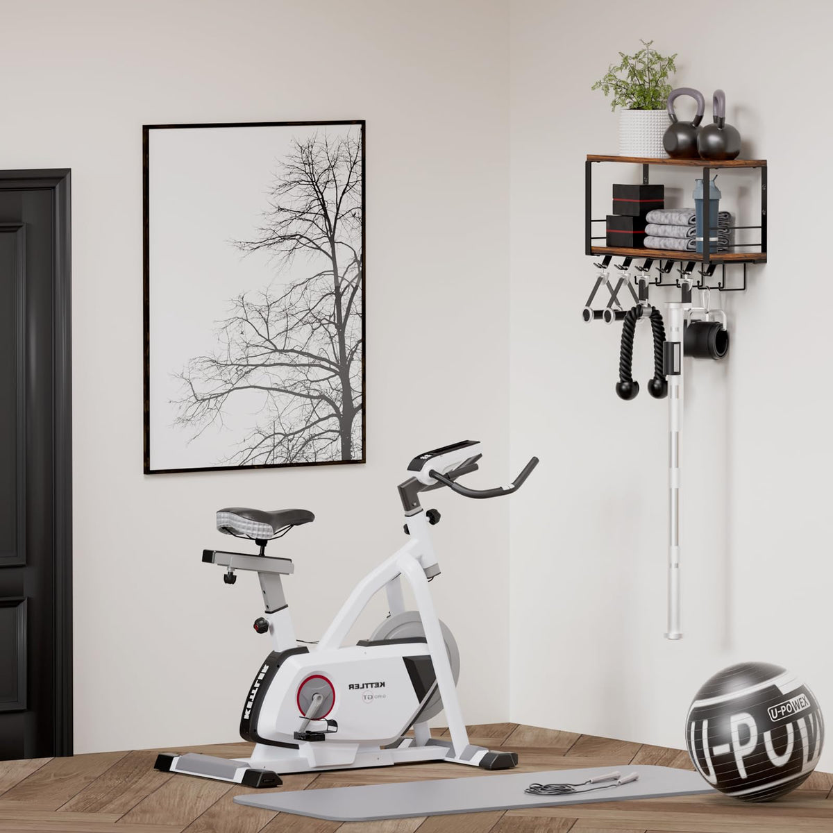 TJ.MOREE 2 Tier Floating Shelf Compatible with Tonal Accessories, T-Bracket Lock Adapters Hanger, Wall Mount Home Gym Storage Rack for Fitness Equipment