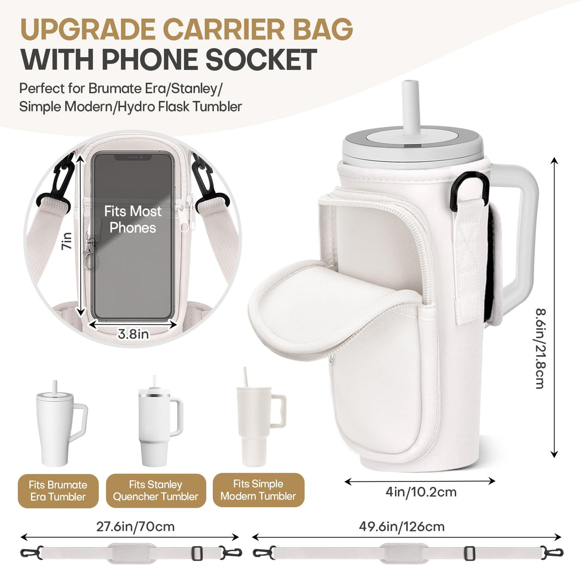 Rolitwils Roliwils Water Bottle Holder with Strap for Brumate Era, Hands-Free Adjustable Carrier Sling Bag for Hiking Camping Gym | Phone Pocket Storage | Tumbler Accessories