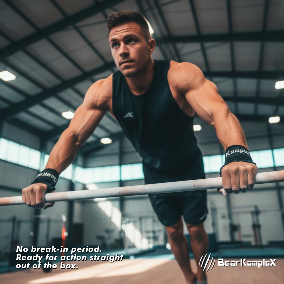 Bear KompleX No Hole Carbon Hand Grips - Non-Slip Fingerless Gymnastics Grips for Weight Lifting, Pull-ups & Cross Training | Lightweight, Padded Wrists & Foldable Grip.