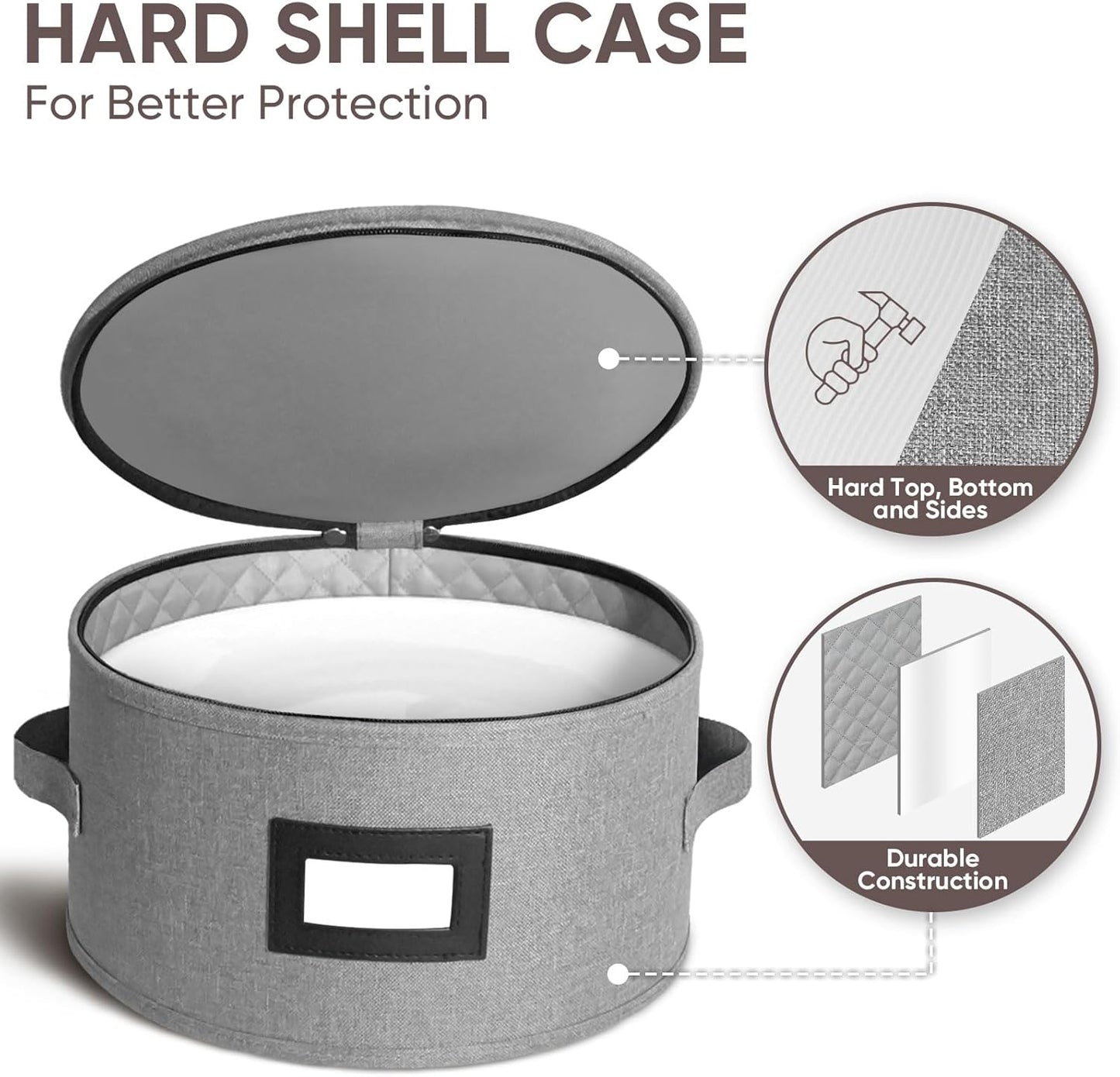 BALEINE Quilted Wine Glass Storage Containers - Sturdy Plate Organizer with Carry Handles | Hard Shell Grey