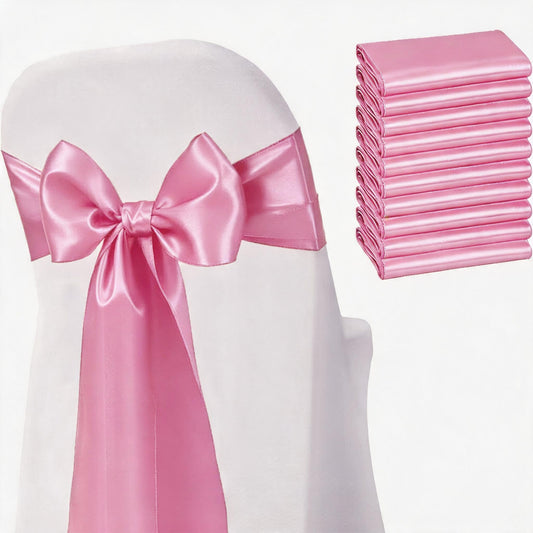 Satin Chair Sashes Bows 50 Pack Universal Polyester Chair Ribbons for Wedding Anniversary Retirement Party Birthday Engagement Banquet Graduation Outdoor Events Decor (Pink, 50 pcs)