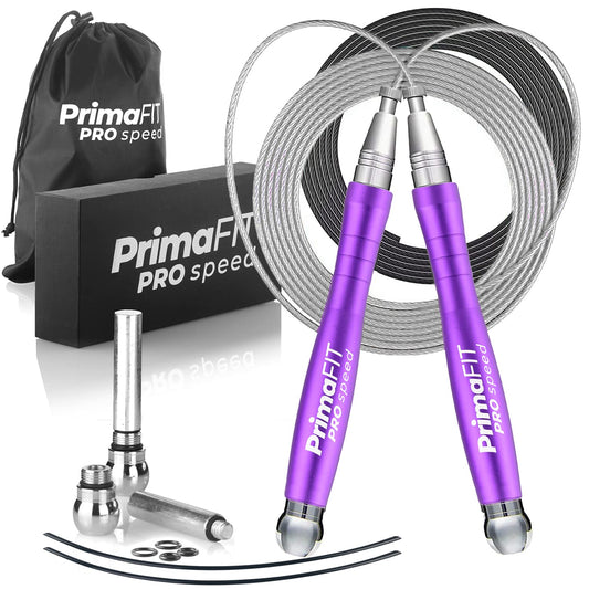 PrimaFIT Jump Rope Pro Speed Skipping Rope Adjustable Adult Jumping Rope Weighted Aluminium Handles for Double Dutch Boxing Workout Crossfit Exercise Fitness Spare Cable Weights Protectors Carry Bag