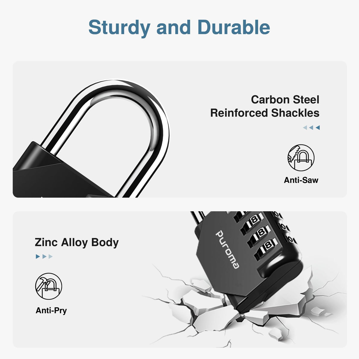 Puroma 2 Pack Combination Lock 4 Digit Padlock for School Gym Locker, Sports Locker, Fence, Toolbox, Case, Hasp Storage (Black & Code Window)