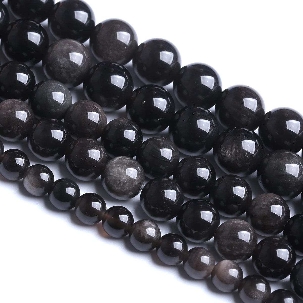 6MM 60PCS Natural Stone Silver Obsidian Loose Beads for Jewelry Making DIY Bracelet
