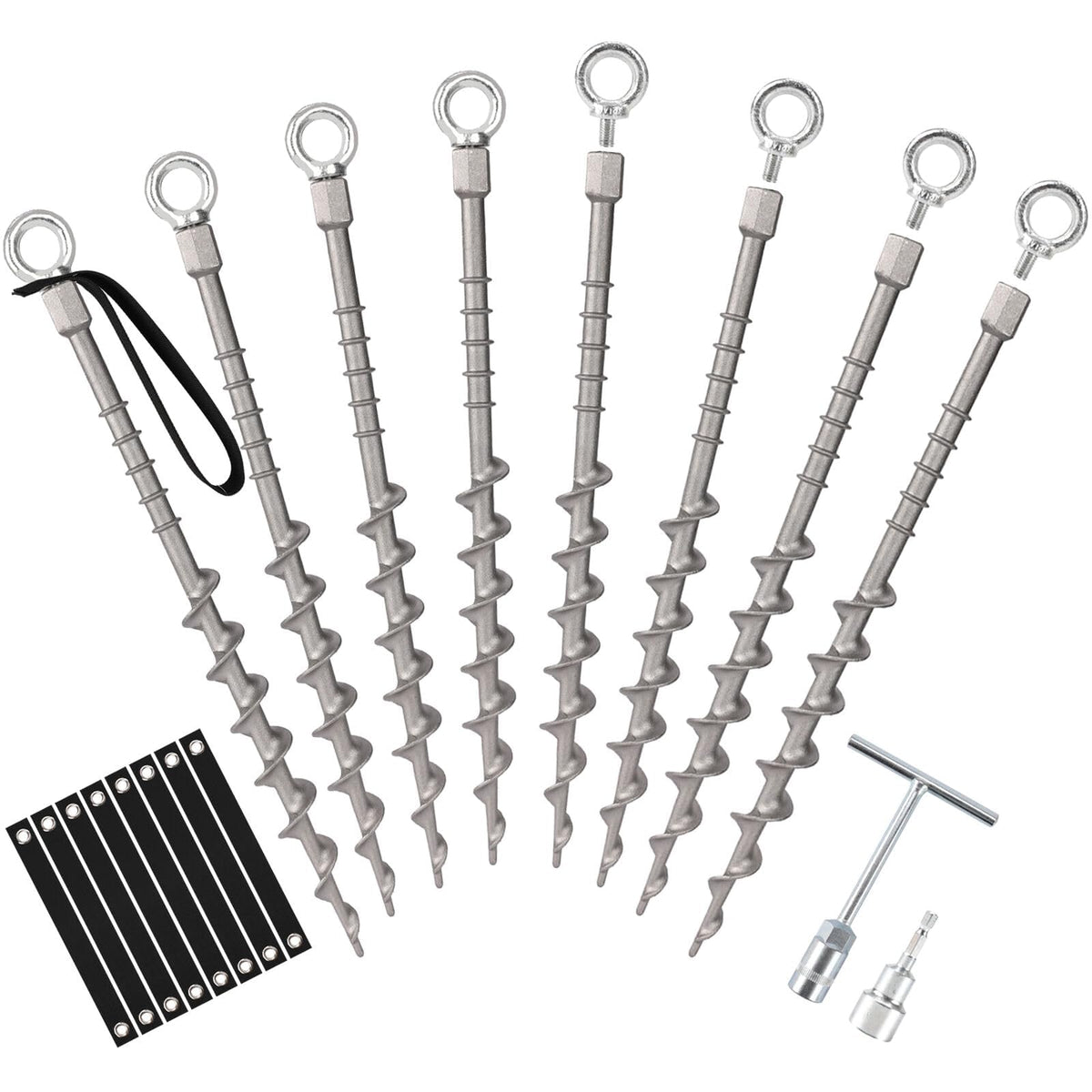 Keltrion 8 PCS Screw in Tent Stakes for Women Men Ground Anchors for Sand, Trampolines, Camping - Aluminium Heavy Duty Rust Prevention Pegs Spikes Drillable Threaded Anchor Stake - Silvery 14 inch