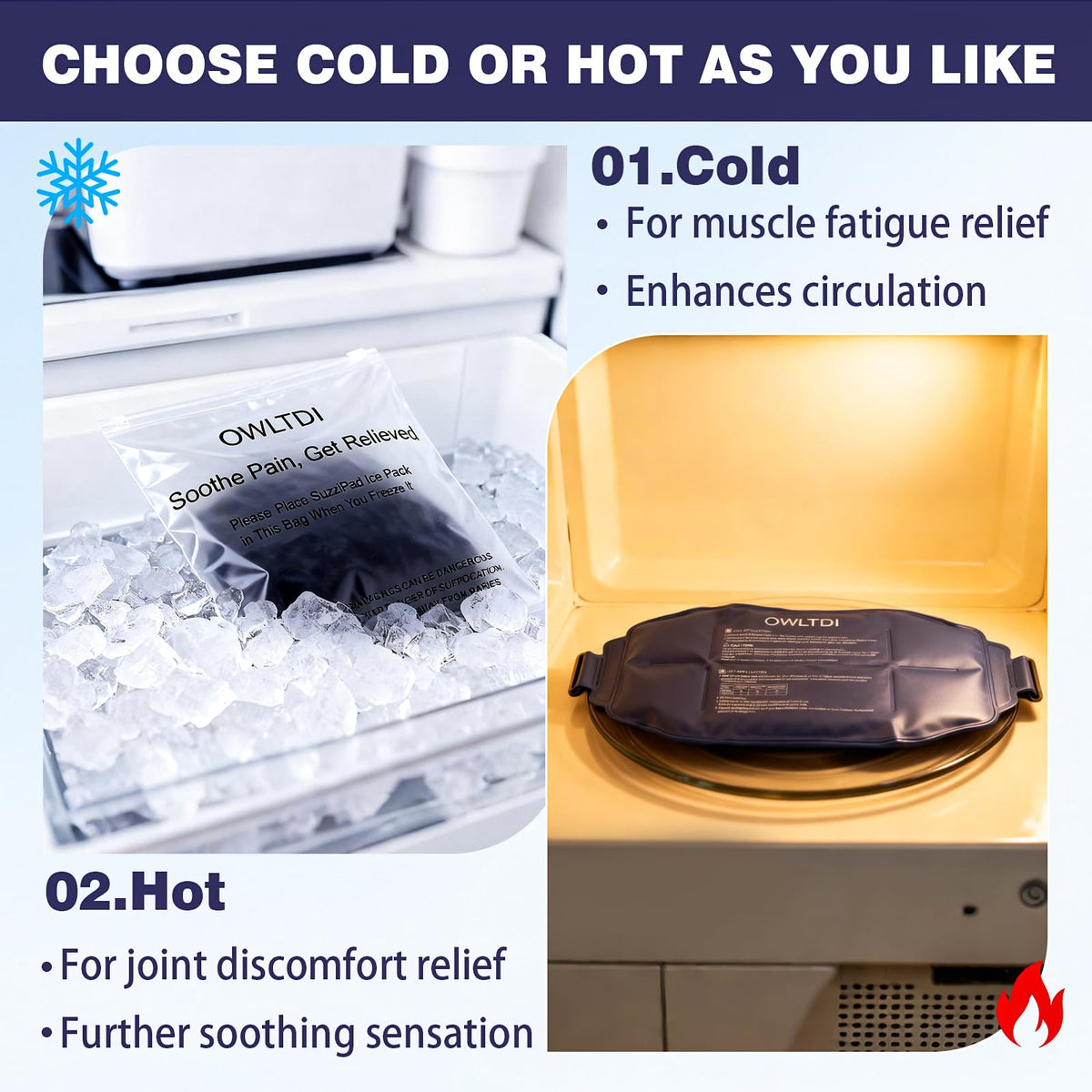 OWLTDI Ice Packs Soft Flexible Gel Pack for Injuries Reusable Cold Hot Therapy for Shoulder Knee Back Elbow Leg Hip Arm for Muscle Relief & Recovery 17.5'' x 9.5'' Navy Blue