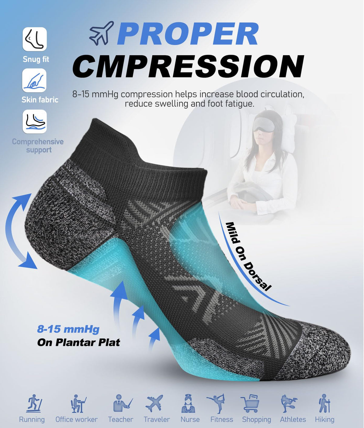 Sooverki Cushioned Cotton Ankle Compression Socks for Men Women 6 Pairs Wicking Low Cut Arch Support Plantar Fasciitis Socks Travel Runner Gifts