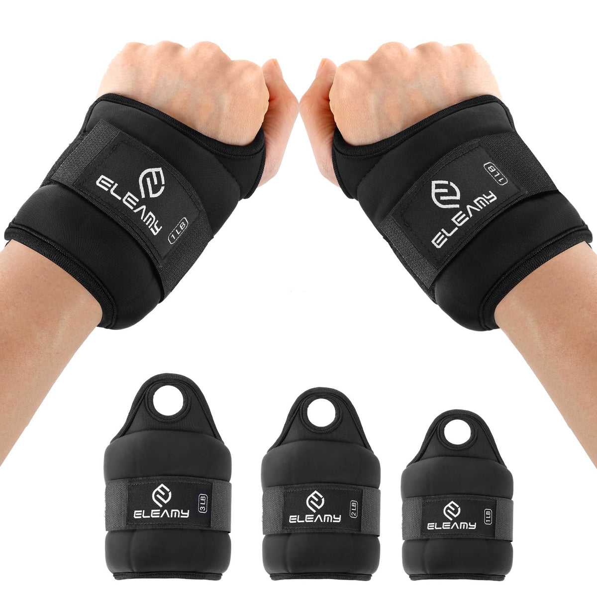 ELEAMY Wrist Weights with Thumb Loops Lock for Women & Men, 0.5lb*2/1lb*2/1.5lb*2/2lb*2/3lb*2,Premium Ice Silk Fabric,Comfortable & Tear Resistant for Walking,Running,Fitness and More（0.5lb*2 Black）