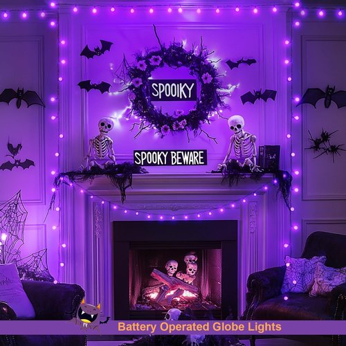 JMEXSUSS 100 LED Purple Globe String Lights - 33ft Battery Operated Fairy Lights with Remote for Indoor/Outdoor Decor