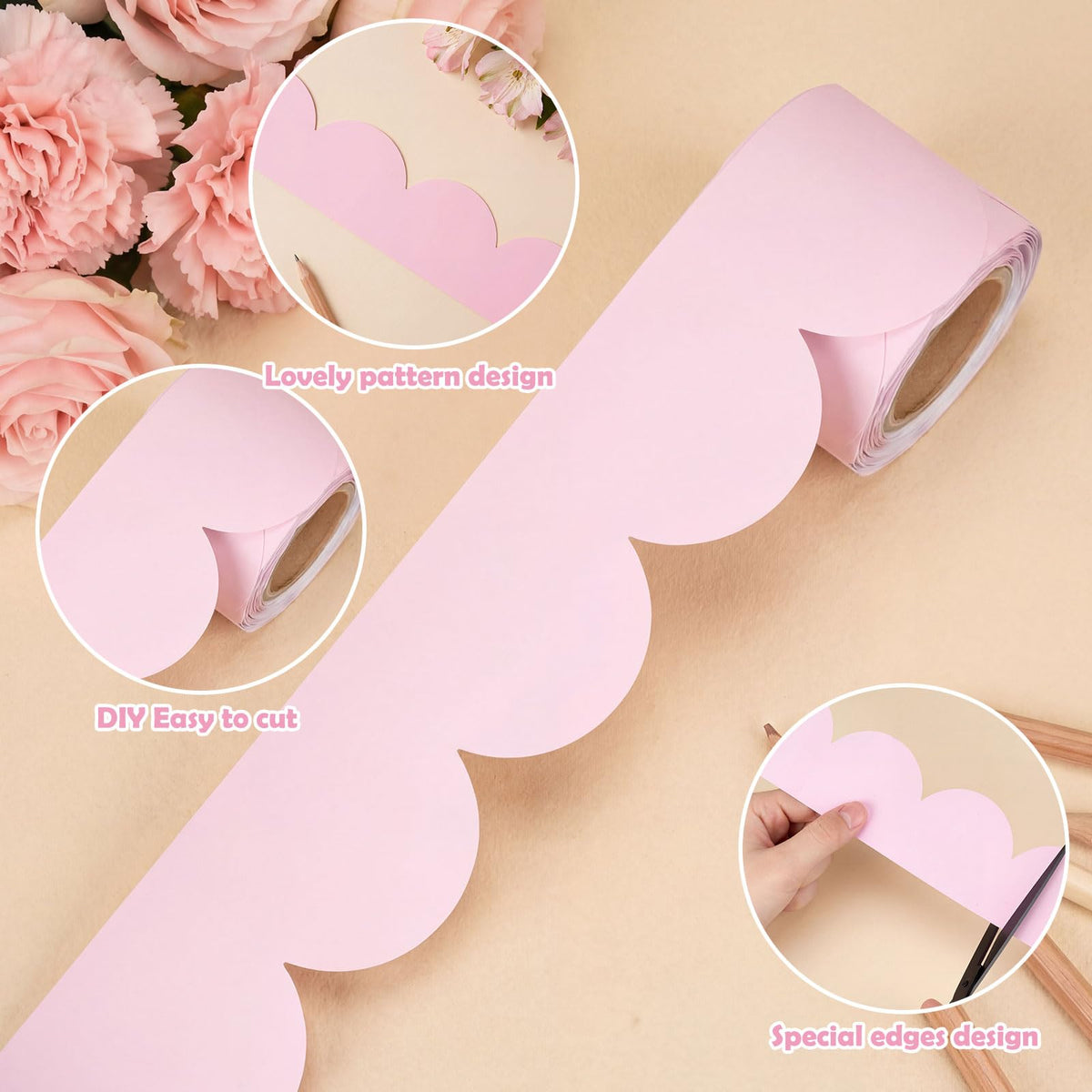 Trandraft 2 Rolls 65.6ft Pink Notebook Bulletin Board Border Decor Composition Border Trim Decor Pink Back to School Classroom Decoration for School Classroom Chalkboard Home Office Party