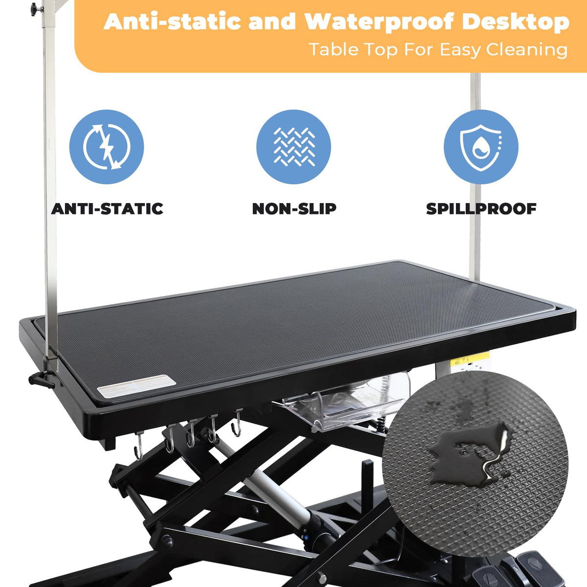UDSONFY Electric Pet Dog Grooming Table, 50" Heavy Duty Grooming Table Professional Double X-Lift for Large Dogs Adjustable Height: 12"-45.8" Non-slip, AC Outlets, Storage Tray, 2 Nooses, Black